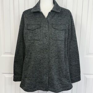 Lands' End Heathered Black Utility Snap Front Long Sleeve Shacket Jacket